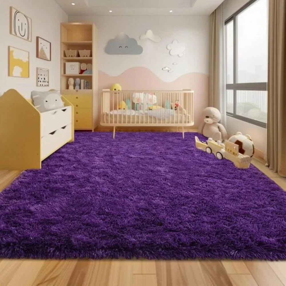 New 8x10 Purple Shag Rug, Ultra Soft Fluffy Non-Slip Carpet for Home, Room Decor